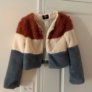 Color block faux fur coat